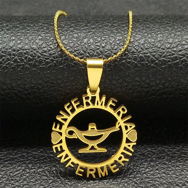 Karriere Enfermeria Kette Halskette für Frauen/Männer Gold Silber Farbe Edelstahl Herz Brief Anhänger Halsketten Schmuck 8213-qkc