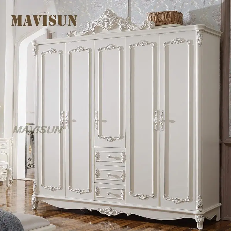 American Simple Wardrobe White Garden Assembly Four Or Five Door Cloakroom Wardrobe Modern Bedroom Carved Large Storage Cabinet