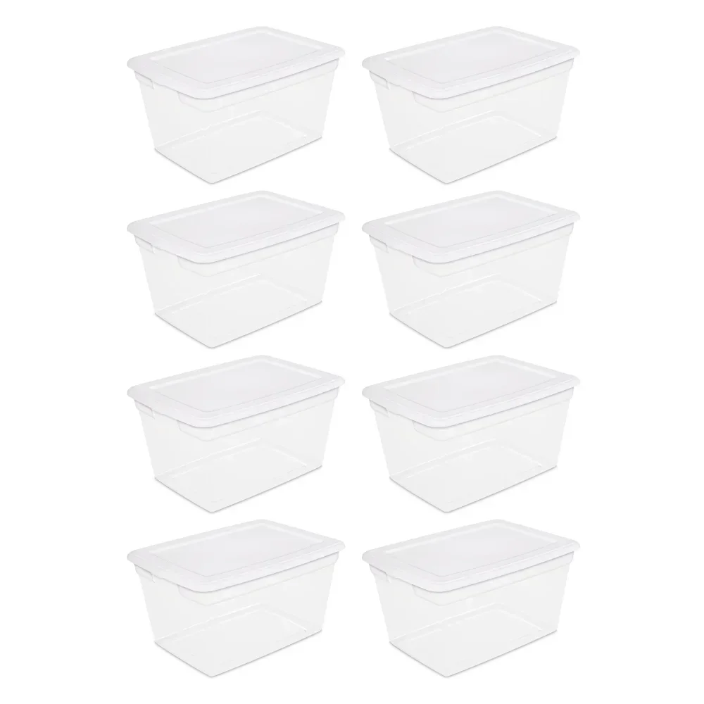 

Sterilite 58 Qt Storage Box Clear Base White Lid Set of 8 Storage Boxes & Bins