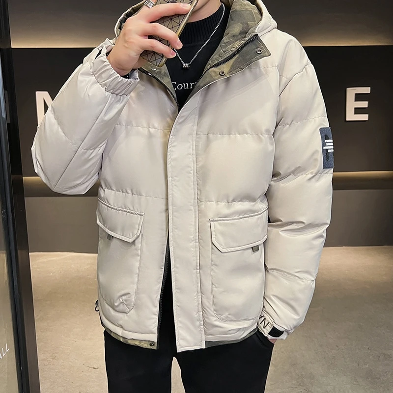 New 2024 Winter Men\'s Classic Solid Color Cotton Cushion Down jacket Men\'s Thickened Warm Casual Hooded Parker Coat Casual Fashi