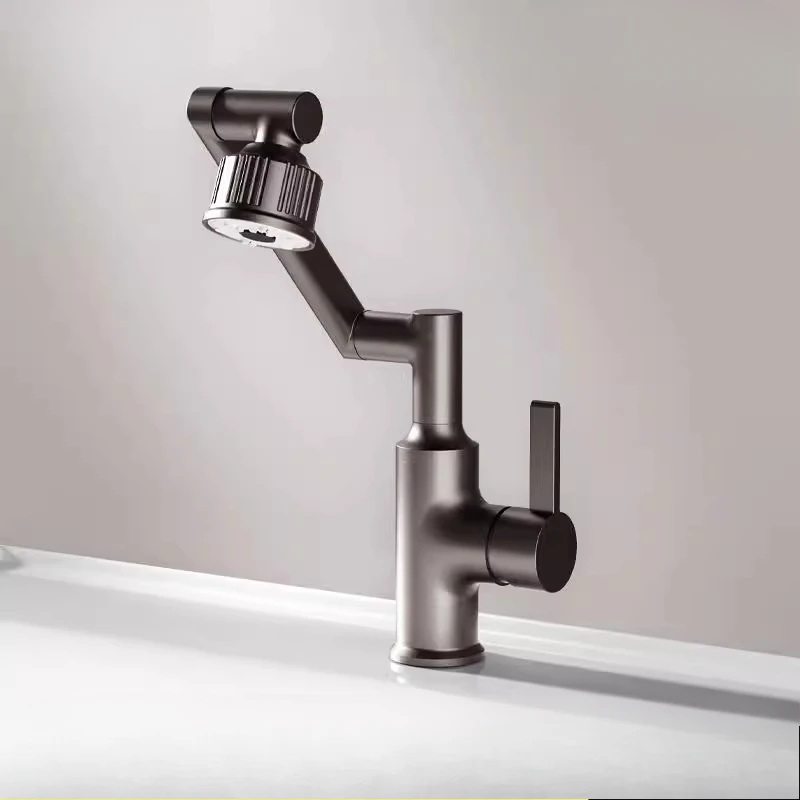Household Simple Gun Gray Basin Universal Faucet Full Copper Multi-functional Wash Basin Rotating Hot and Cold Faucet