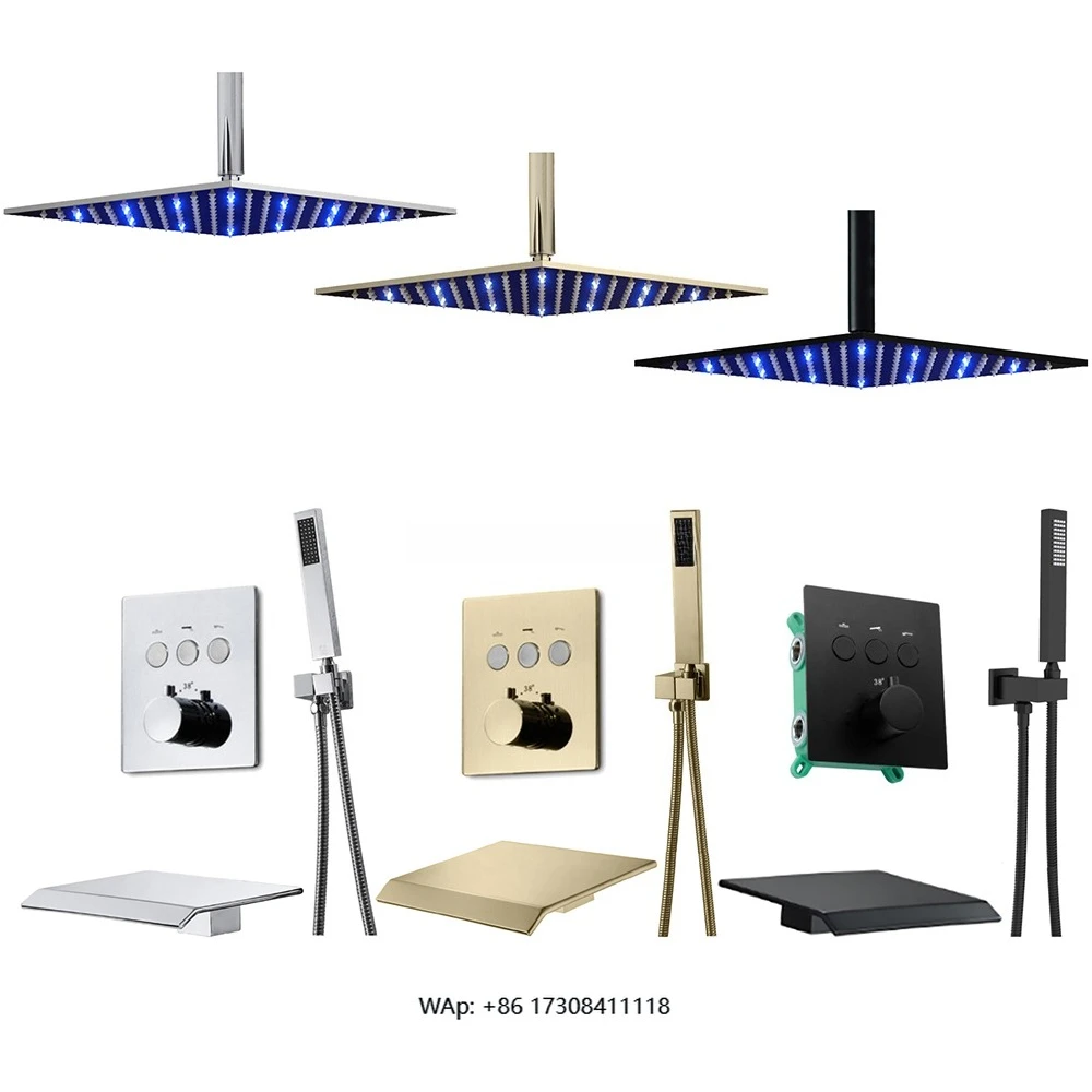 

Wall Mounted Thermostatic Bathtub Shower Set 10 Inch Rain Shower Head Button Control Bathroom Waterfall Shower Faucet