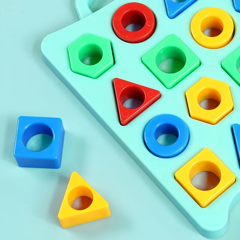 เกมจับคู่รูปทรงเรขาคณิตสำหรับเด็ก, ปริศนาแบบโต้ตอบระหว่างพ่อแม่และลูกเพื่อฝึกสมาธิและทักษะการคิดเชิงวิเคราะห์, วัสดุ PP สีเขียว