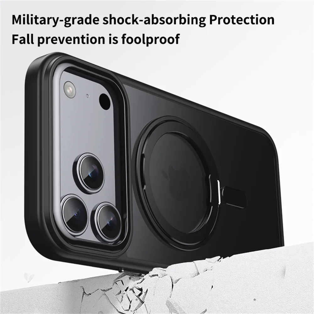 Luxury For Magsafe 360 Rotating Magnetic Stand Phone Case for iPhone 17 16 15 Pro Max 14 13 12 11 Metal Ring Fold Bracket Cover
