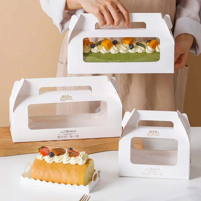 Window Cake Box Paper Jam PET Visual  Long Strip Fold Handheld Box Cake Cut Into Pieces West Point Baking Portable Package Box