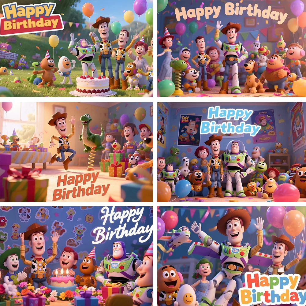 

Toy Story Buzz Lightyear Woody Backdrop Boys Kids Birthday Party Decoration Supplies Background Decor Poster Banner Photo Shoot