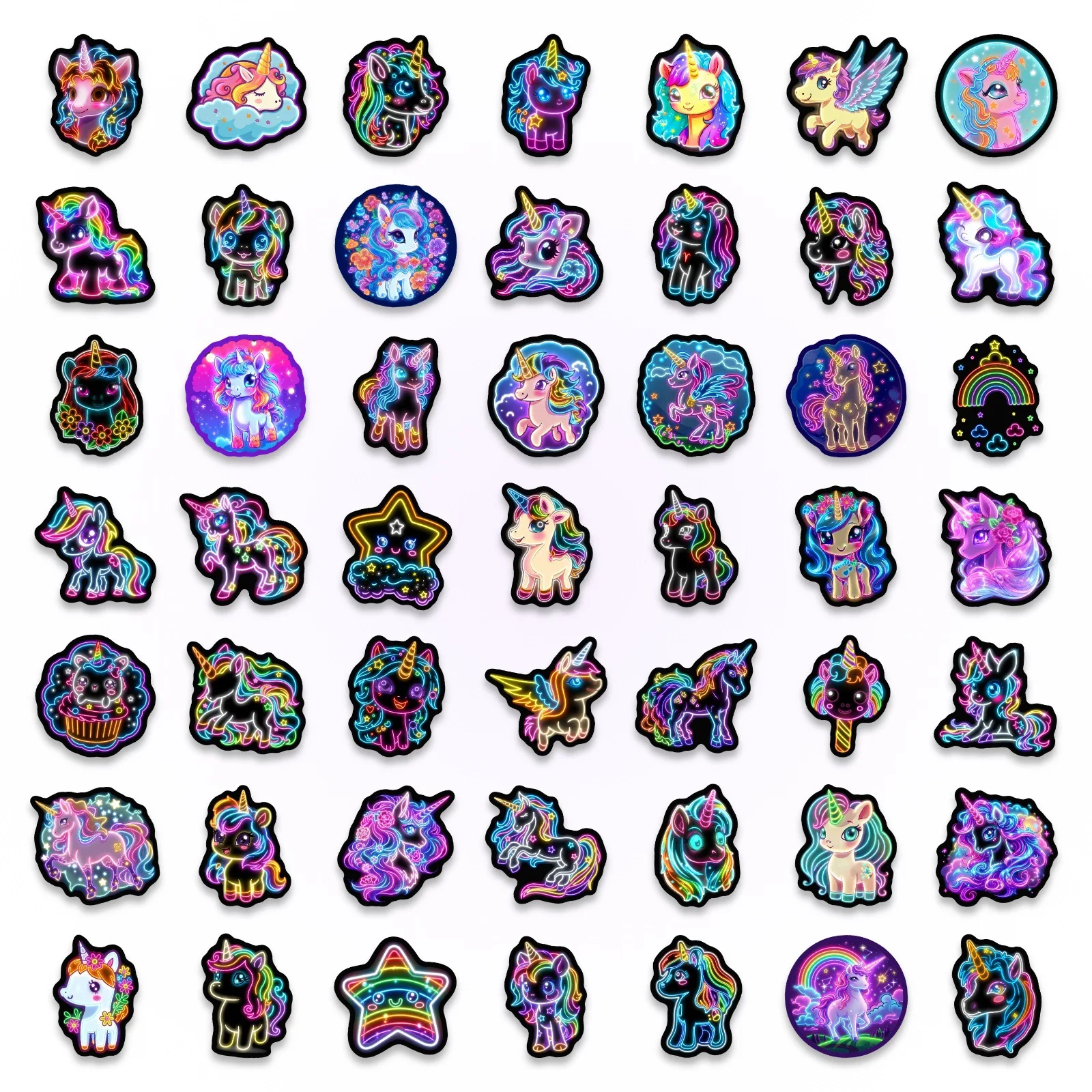 50 Stück Cartoon Neon-Stil Einhorn Regenbogen Pferd Aufkleber Buch DIY Skateboard Gepäck Koffer Dekoration Graffiti Sticker – Detail 4