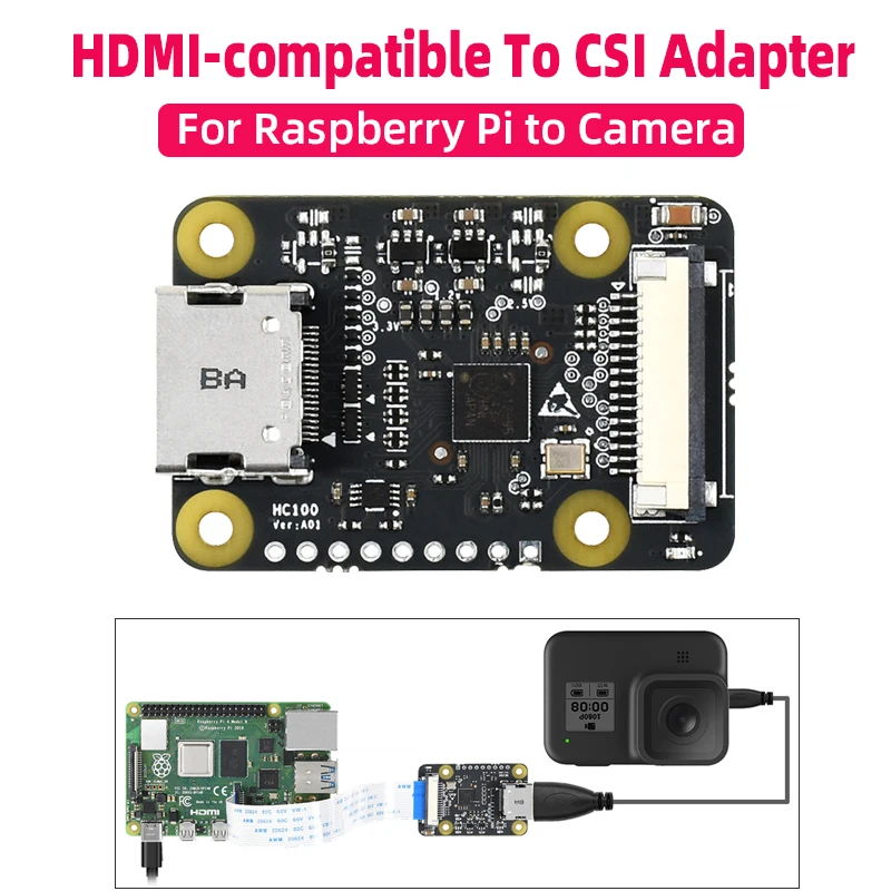 HDMI-compatible to CSI Adapter for Raspberry Pi Support 1080p@30fps Board with FFC Cable for Rasperry Pi 5 4B/3B+/3B Zero
