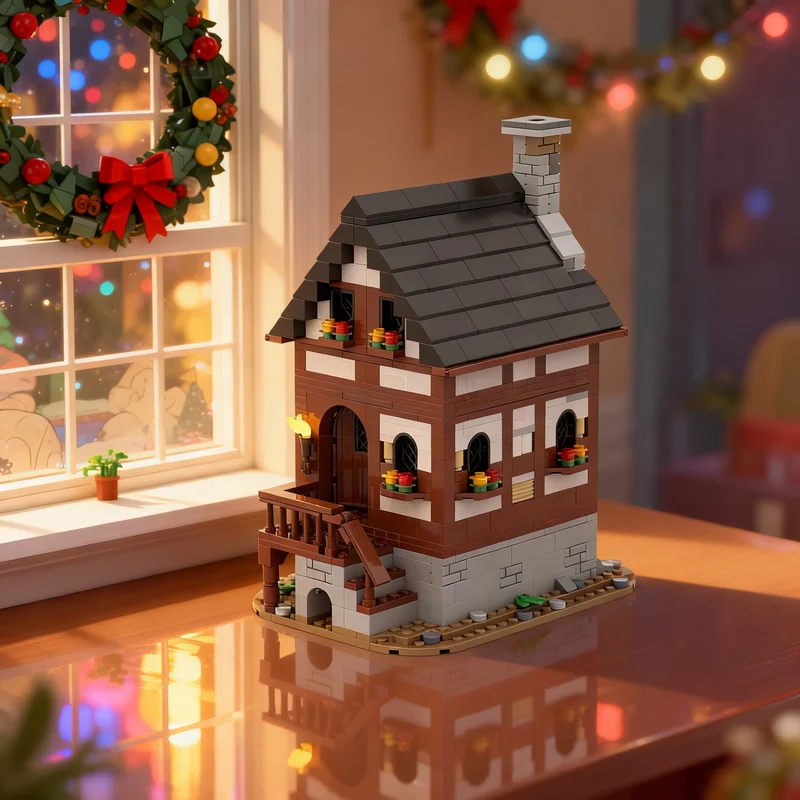 768pcs MOC Medieval Frame House Modular Streetscape Castle Model Building Blocks Architecture Toys Christmas Gift Brick Kids