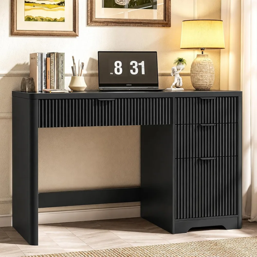 Vabches Exectuive Desk with 4 Fluted Drawers, Pure Black | 47