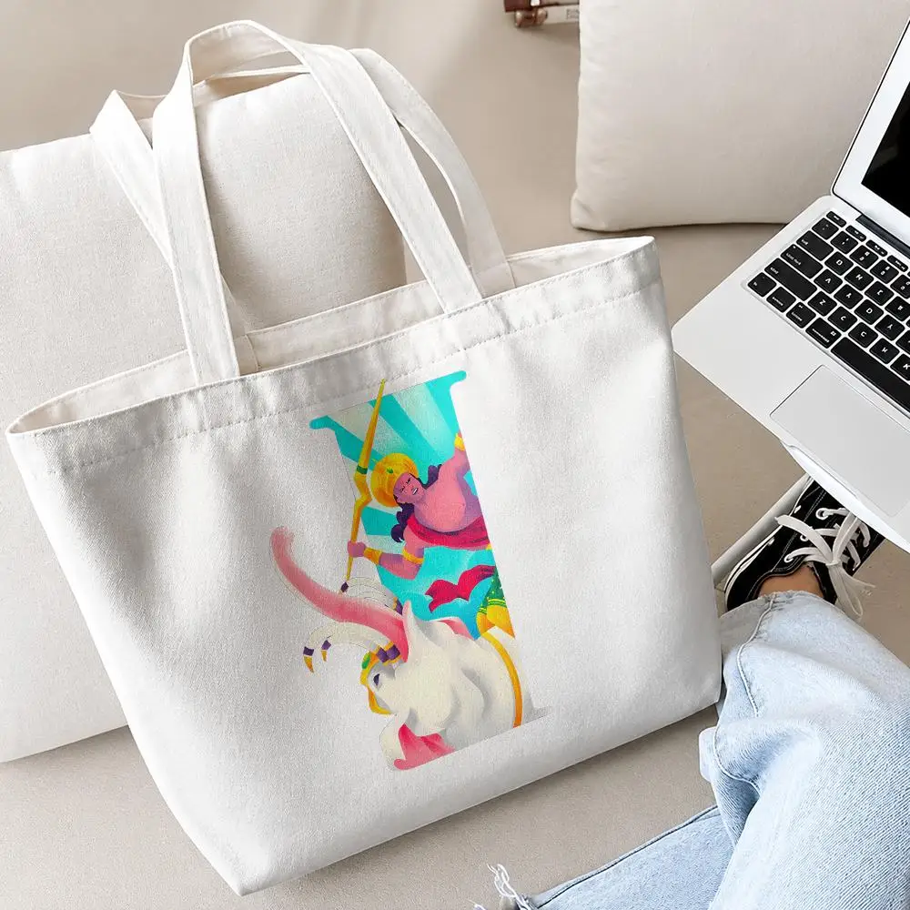 Creative Design Interesting Letters Storage Bags 2PC Printed Canvas Shopping Bag Set with Zipper Pouch Tote for Daily Use