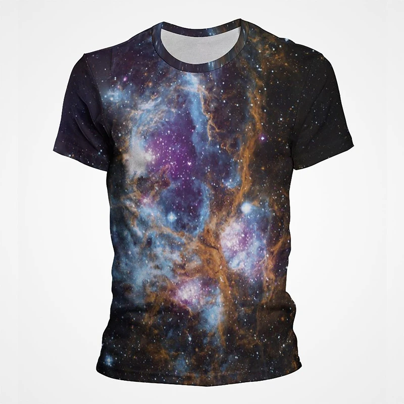 

Cool Streetwear T-shirts with Space Universe Starry Print Fashion Galaxy Milky Way Earth Pattern Short Sleeve for Men Women Tops