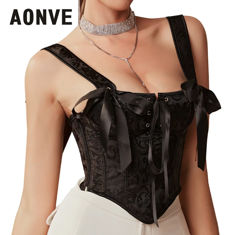 Top Women Gothic Clothing Female Modeling Strap Bustiers & Corsets To Tune The Waist Lace Up Zipper Flower Overbust