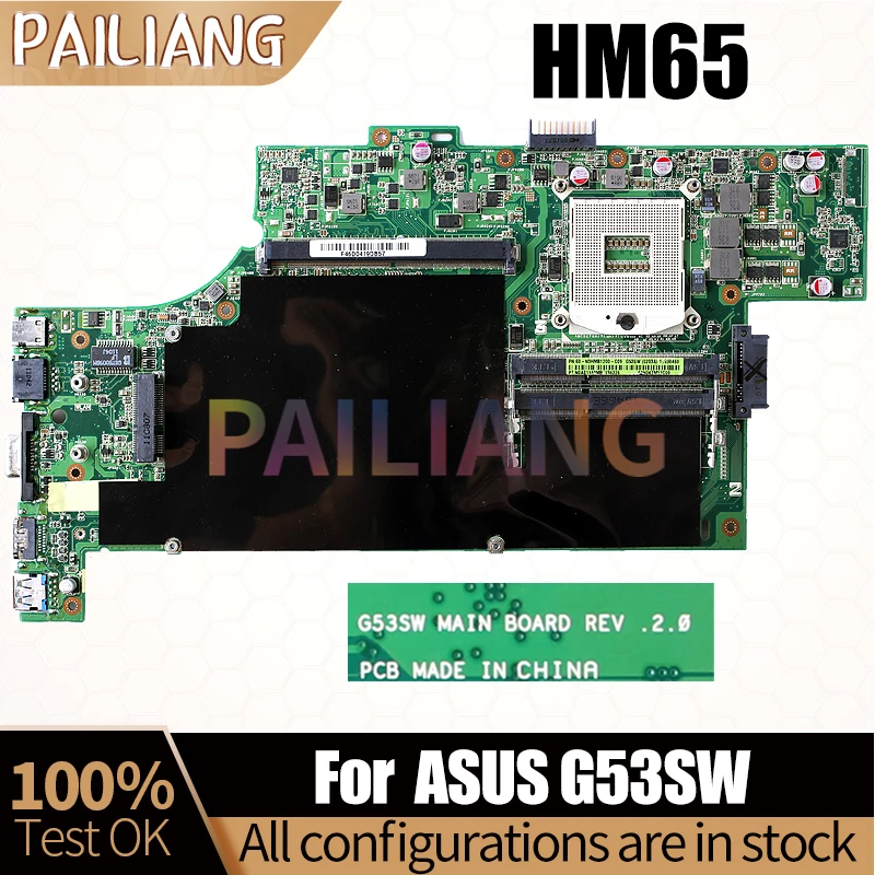 For ASUS G53SW Notebook Mainboard REV 2.0 60-N3HMB1200-C08 HM65 Laptop Motherboard Full Tested