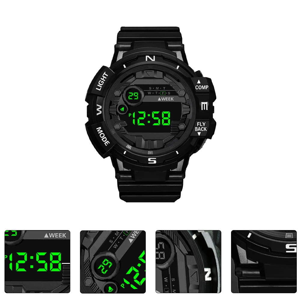 

Stylish Electronic Watch For Men Black Adjustable Strap Luminous Waterproof Multi-Functional Business Sport Digital