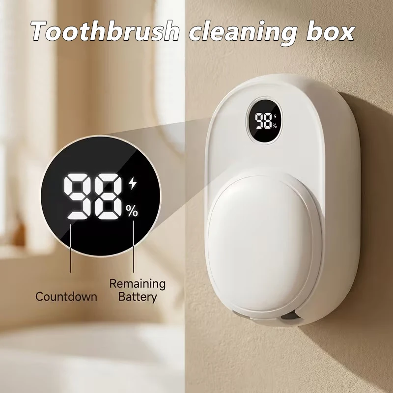 Place Two Toothbrushes In The Toothbrush Holder, Wall-mounted Smart Toothbrush Storage Rack, Rechargeable Lithium Battery, USB Charging, No Drilling Required For Installation,Toothbrush Box