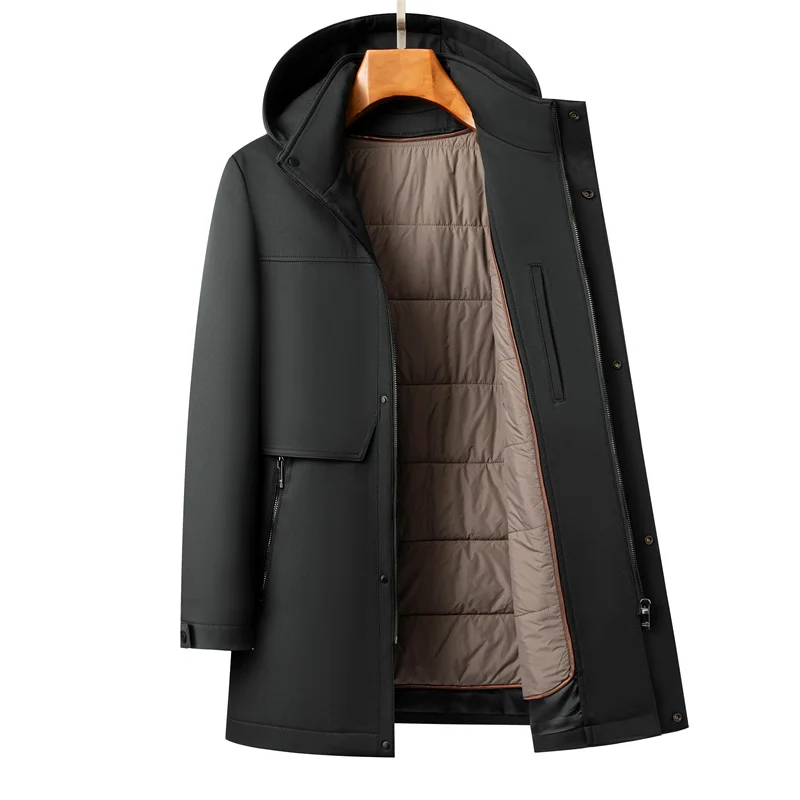 

Business Casual Men's Mid-Length Warm Hooded Cotton-Padded Jacket 2025 Winter Hat&Liner Detachable Coat Outwear Windproof Parkas