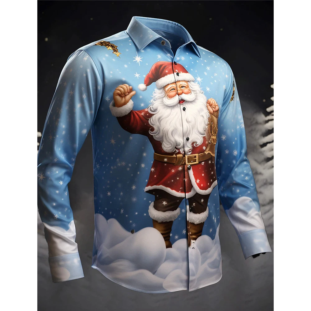Heren Damesmode Creatieve kerstoverhemden 3D-print Kerstman Grafische tops met lange mouwen Losse casual comfortabele kleding