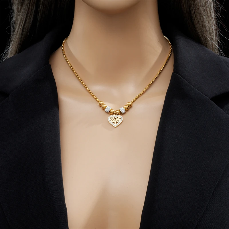 DIEYURO 316L Naszyjnik w kształcie drzewa ze stali nierdzewnej dla kobiet Nowa moda Koraliki Choker Łańcuchy Biżuteria Prezent Impreza — zdjęcie 4