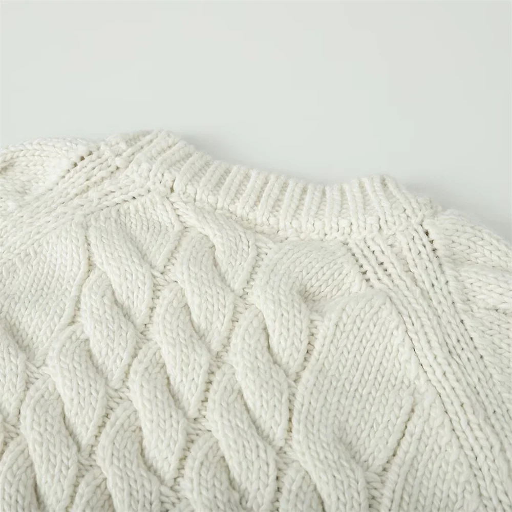 Maglione a maniche lunghe pullover girocollo lavorato a maglia con decorazione a cintura in pasta fritta solida nuovo stile semplice da donna