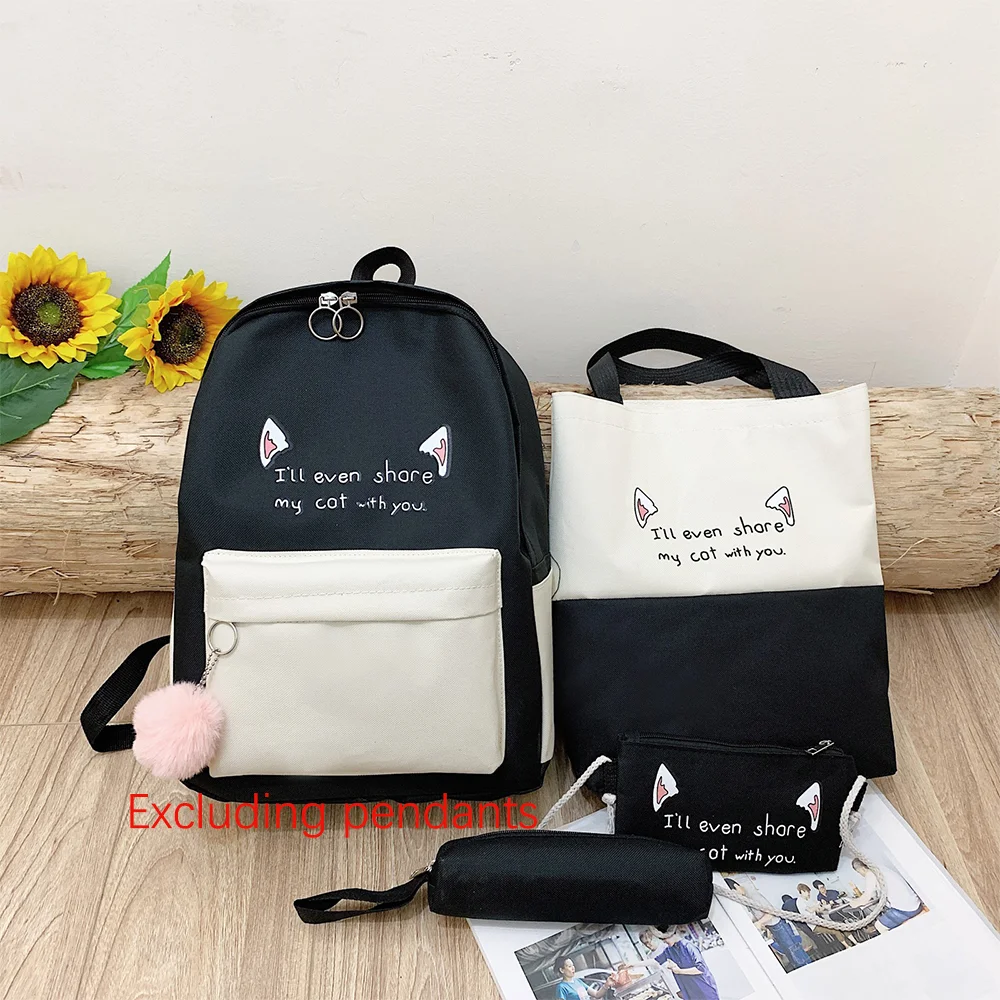 

Female College Style Four Piece Contrasting Color Backpack Fashionable Large Capacity High School And Junior High School Student