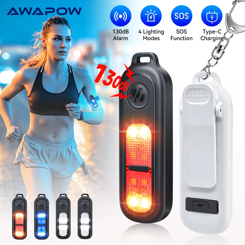 

Awapow Personal Self Defense Alarm for Woman 130dB With LED Light Rechargeable Keychain Alarm Emergency Anti-Attack For Safety