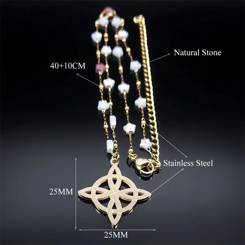Vintage Witch Celtic Knot Stainless Steel Pendant Necklace for Women Natural Stone Star Chain Handmade Necklaces Jewelry N1724