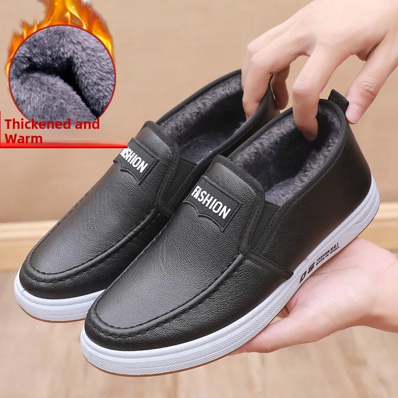 

Winter Men's Cotton Slip-On oes Anti-Slip Dad Casual Comfortable round Toe Flat Heel Pure Color Warmth Required Footwear