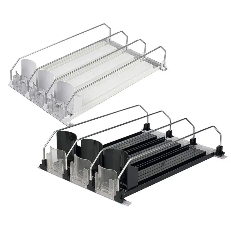 

Fridge Drink Dispenser Canned Beverage Push Rack E-shaped Glide Drinks Organizer Storage Shelf For Kitchen Household Accessories