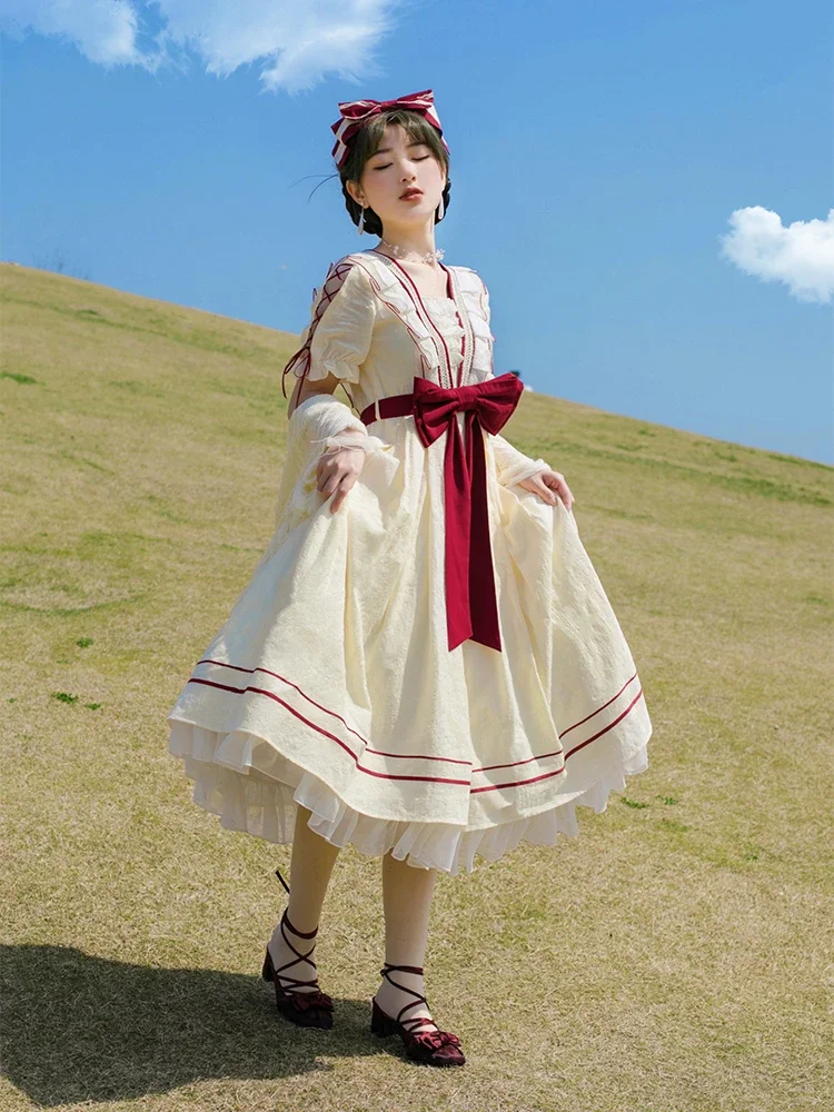 

Vintage Elegant Palace Lolita Girls Princess Dress OP Cute Bow Ruffle Sweet Temperament Lady Loli OP Dresses Kawaii Lolita