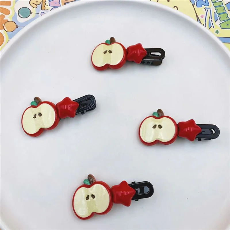 2Pcs/Lot Girls Hair Accessories Cartoon Apple Star Duckbill Hair Clip Cute Forehead Head Side Bangs Hairpin Children Headdress