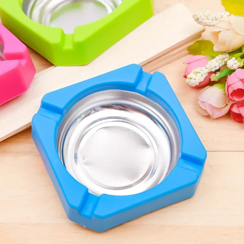 

New Stainless Steel Round Ashtray Wear Resistant Drop Resistant Ashtray Square Smoke Cup Holder Portable Ashtray Tray Holder