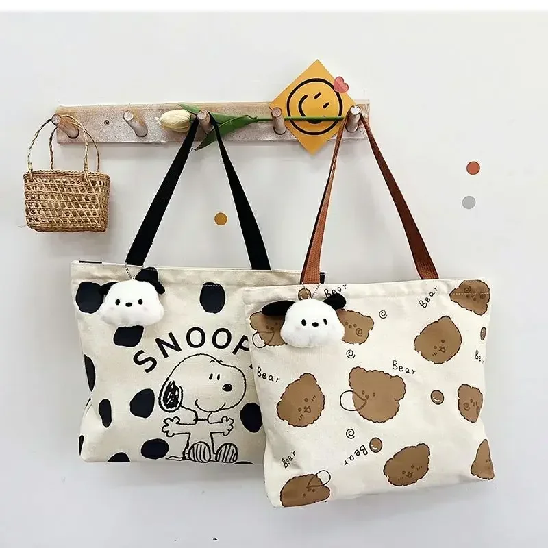 Canvas Bag Women High Capacity Bag Fashion Cartoon Snoopy Handbag Versatile One Shoulder Tote Bag Christmas Present for Girls