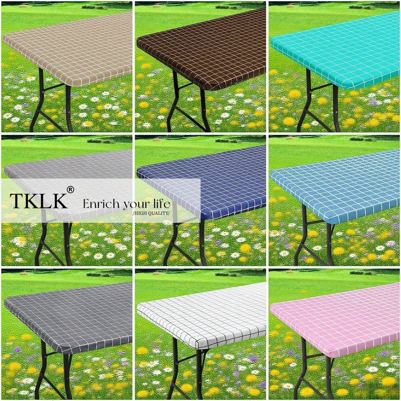 Rectangle Table Cloth, Elastic Polyster Table Covers for 8 Foot Folding Tables, Tablecloths for Picnic, Camping, Multi-size