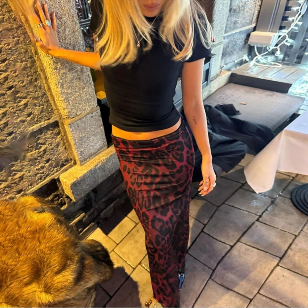 Sexy Retro Fashion Women's Clothing Red Black Leopard Print Maxi Skirt-High Waist Bodycon Slim Fit Long Skirt Spring Autumn