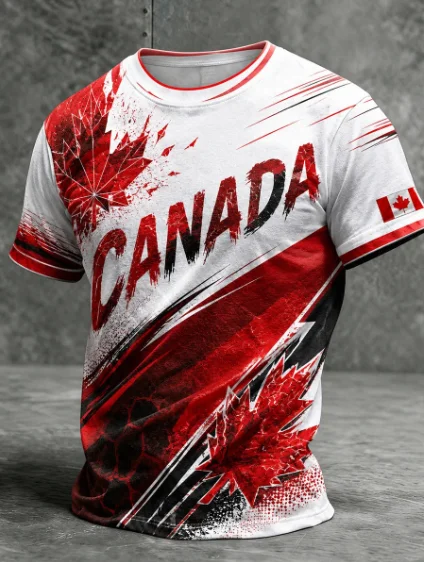 Canada Maple Leaf Graphic T-Shirt,New Canada Flag Short Sleeve Tee, Red White Casual Sports Top, Unisex Shirt For Men Women Kids