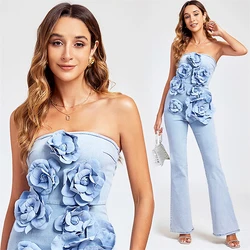 High Fashion Overalls For Women Luxury Chic Flowers Appliques Strapless Jumpsuit Woman Clothing Bodysuit Women SL013