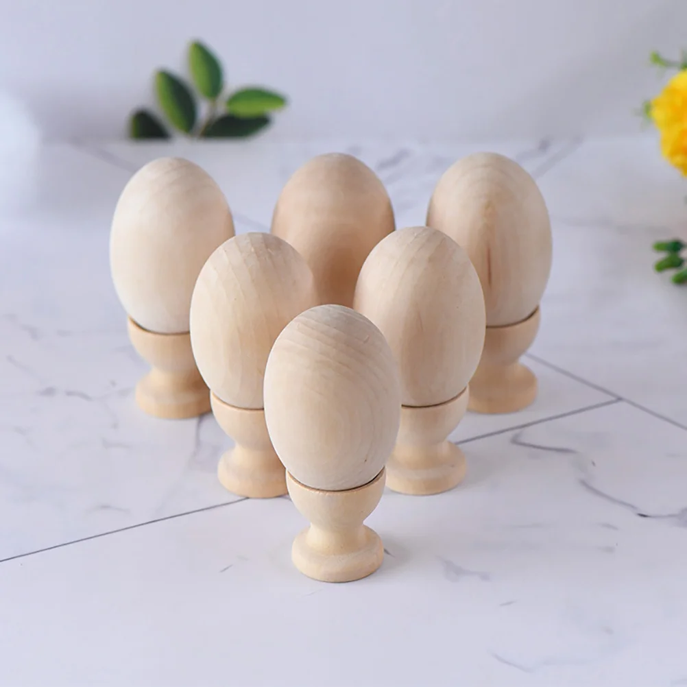 6 Sets Egg Tray Ornaments Easter Decorating Kit Simulation Eggs Wooden Fake DIY Craft Kids Toys