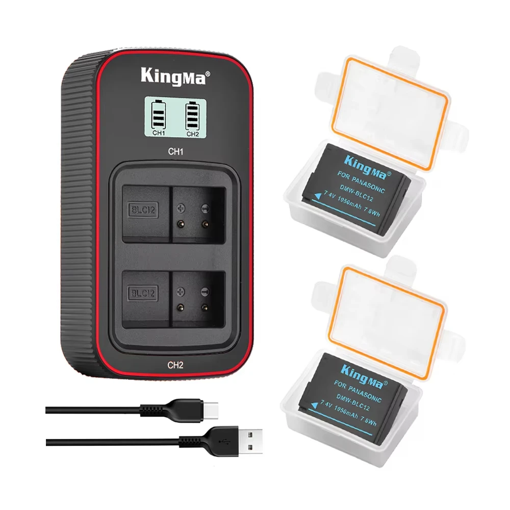 

2Pcs DMW-BLC12 DMW-BLC12E Battery + LCD USB Charger for Panasonic Lumix DMC-FZ200,FZ1000,FZ300,G5,G6,G7,GX8,G85,GH2 Cameras