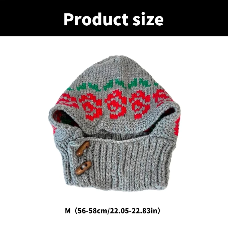 Handcrochet Flower Hat for Women Winter Soft Warm Balaclava Hat Shopping Scarf Caps Outdoor Windproof Neckwrap Hat