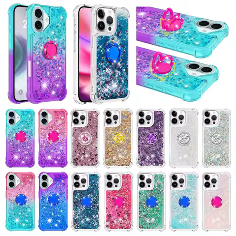 Liquid Quicksand Phone Case For iPhone 11 Pro Max XS 10 X XR 7 8 6 6S Plus iPod Touch 5 Quad Airbag Anti-Shock Ring Holder Cover