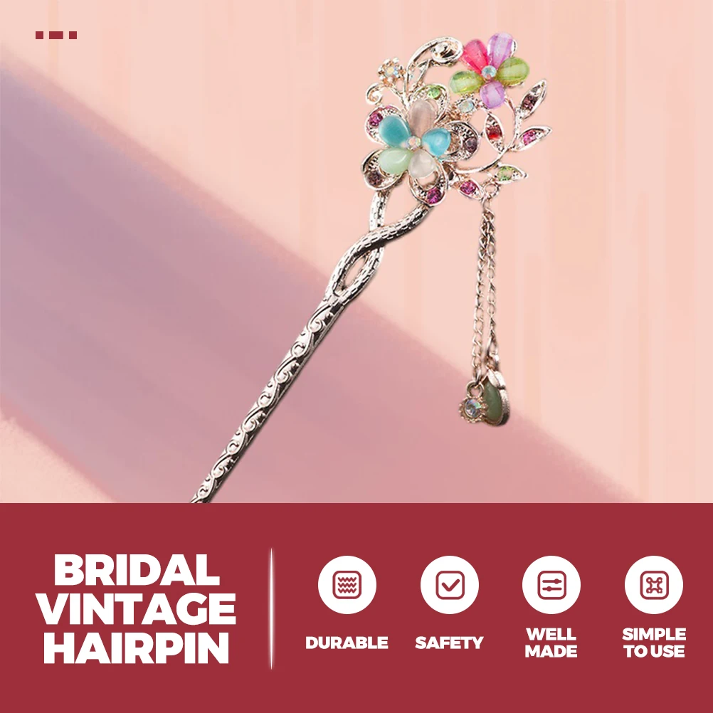 

Vintage Rhinestone Flower Hair Stick Bridal Long Hair Accessories Elegant Tassel Hairpin For Parties Chinese Style Chopsticks