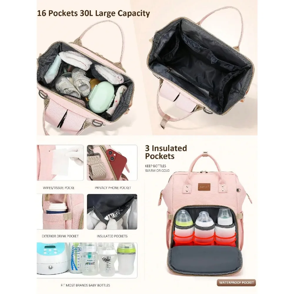 Diaper Bag Backpack With Changing Pad Pacifier Case, Baby Bag for Boy Girl Toddler Waterproof Travel Diaper Bag for Mom