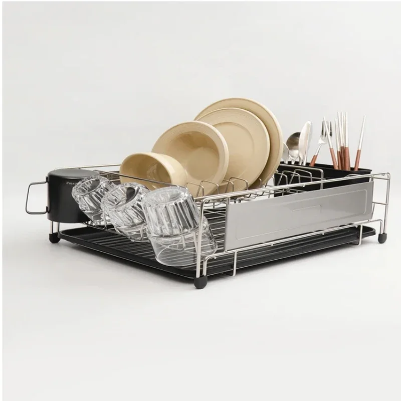 

Large Capacity Dish Drying Rack Rust-Resistant Satin Coated Dish Rack Removable Flatware Caddy Spacious Dish Drainer