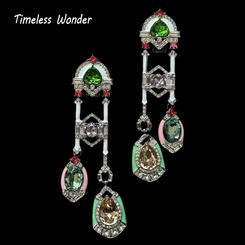 

Timeless Wonder Fancy Crystal Enamel Zircon Geo Button Earrings for Women Designer Jewelry Punk Sweet Gift Rare Top Classy 3346