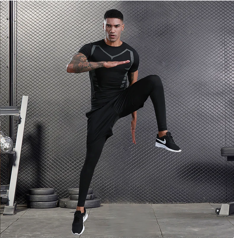 Sportswear Gym Fitness Tracksuit Men's Running Sets Compression Basketball Underwear Tights Jogging Sports Suits Clothes Dry Fi