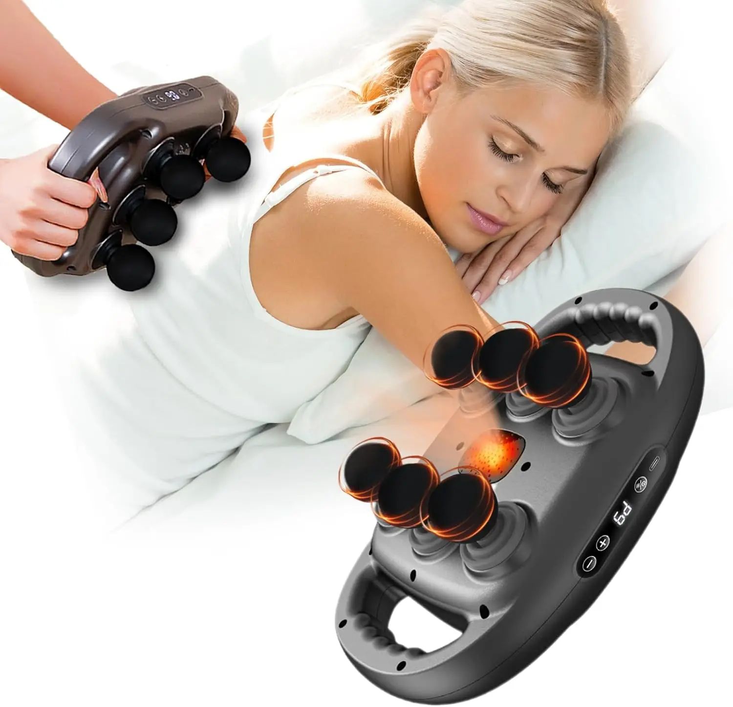 

6 Head Massage Gun Deep Tissue with 9 Levels 9 Modes Electric Massager Tool Leg Arms Waist Back Buttocks Body Muscle Pain Relief