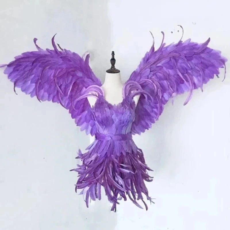 Singer Gold Feather Fairy Wings Party Victorian Dress Sexy Fairy Angel Cosplay Costumes Princess Girl Halloween Costume