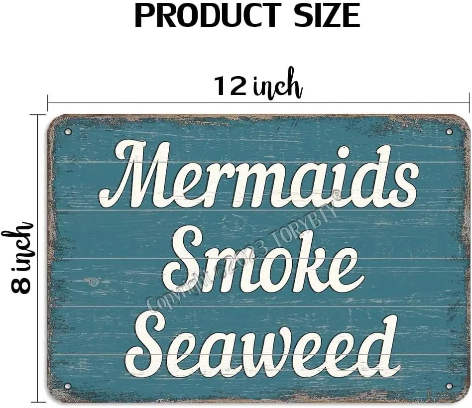 Mermaids Smoke Seaweed Iron Retro Look 8 X 12 Inch Decoration Painting Sign for Home Bathroom Bedroom Room Beach House Bar Pub M