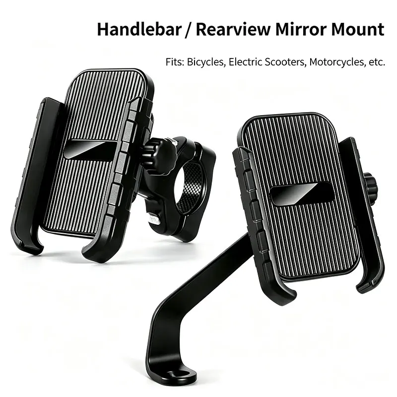 360° Rotatable Secure Anti-Shake Handlebar Holder One-click pick and place For Universal Motorcycle & Bicycle Phone Mount